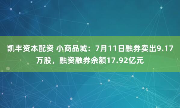 凯丰资本配资 小商品城：7月11日融券卖出9.17万股，融资融券余额17.92亿元